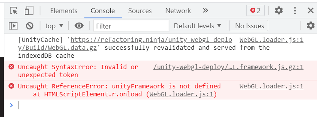 Errors in browser console